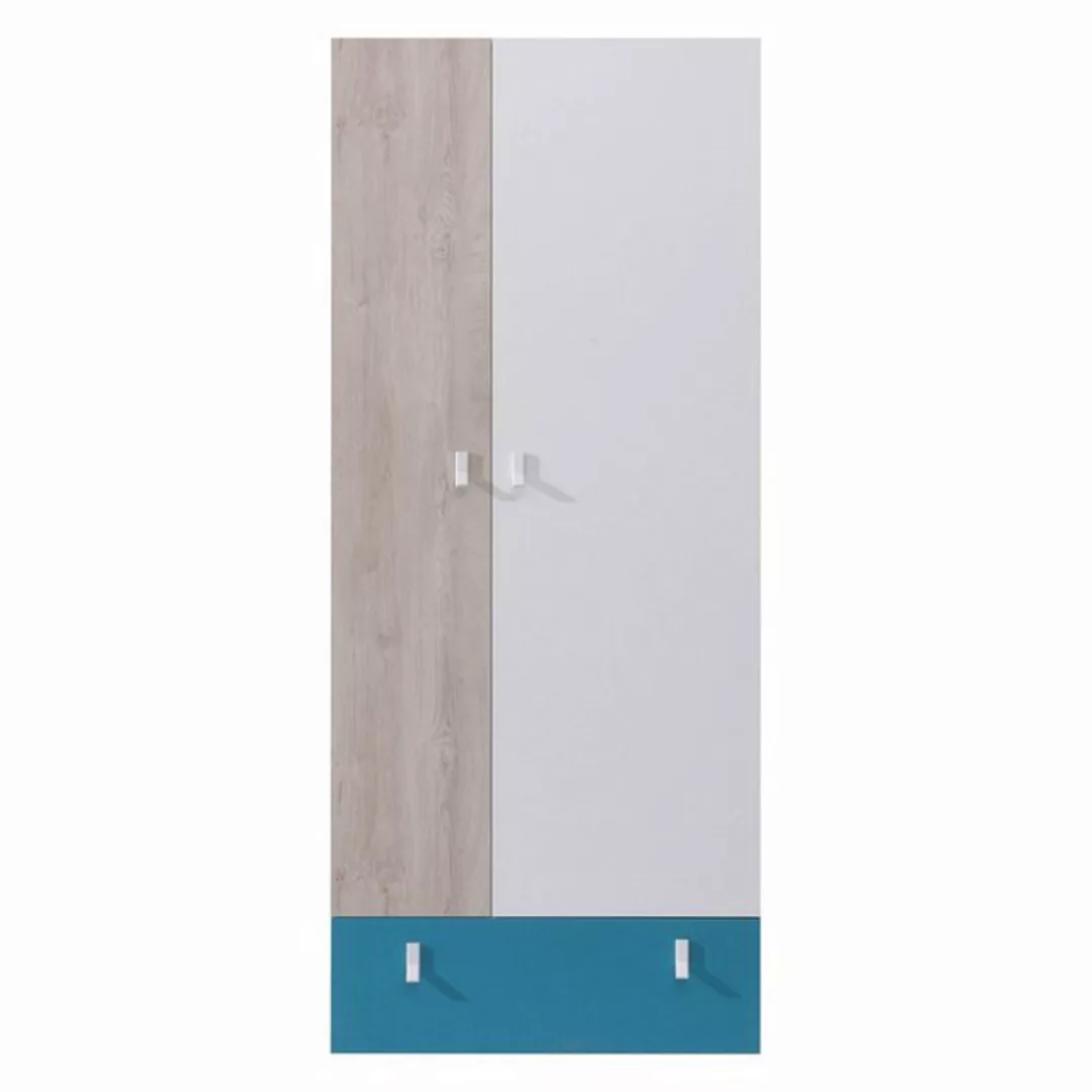 Lomadox Kleiderschrank PITTSBURGH-133 2-türig, 80cm breit, weiß/Eiche/blau günstig online kaufen