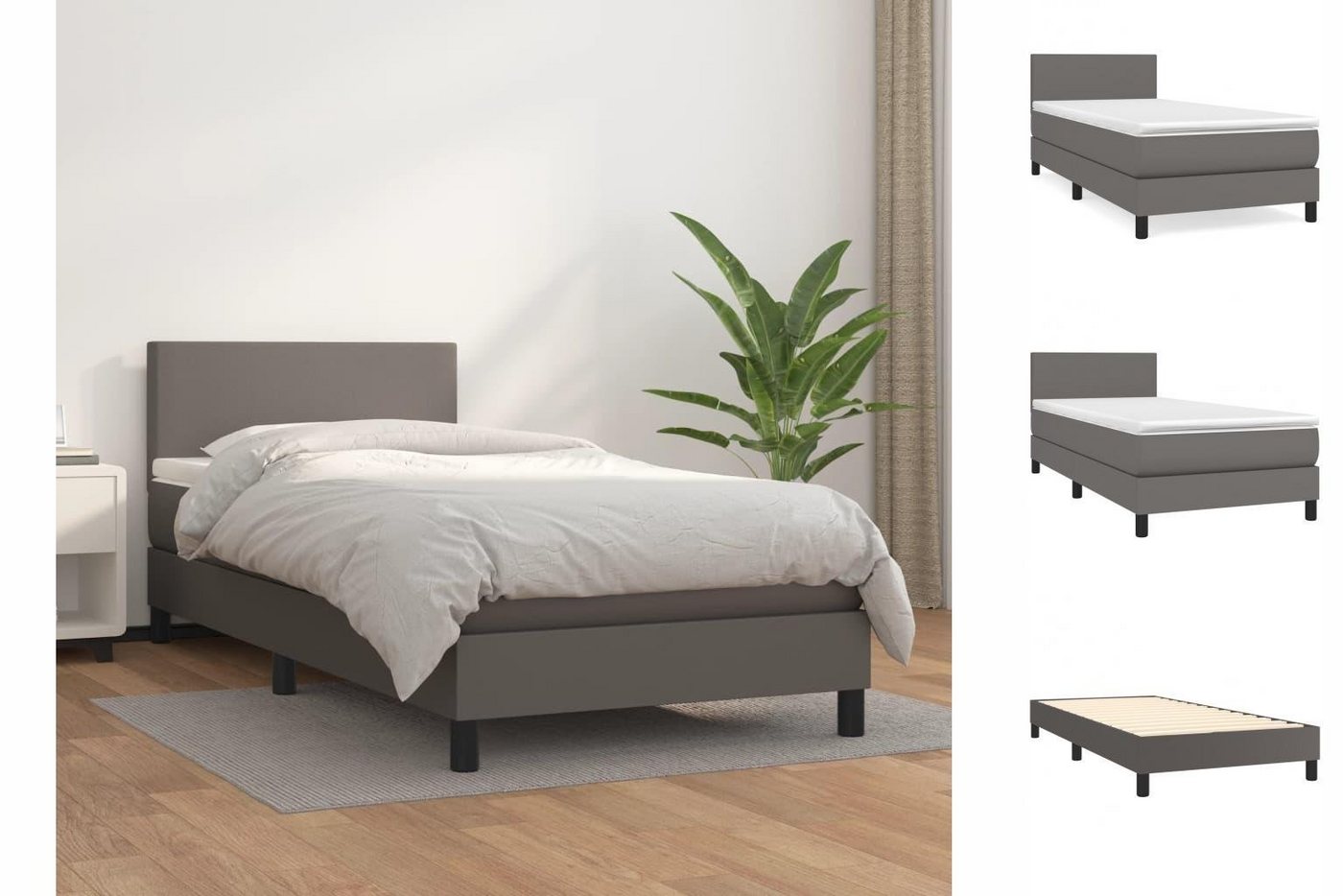 vidaXL Bettgestell Boxspringbett mit Matratze Grau 90x200 cm Kunstleder Bet günstig online kaufen