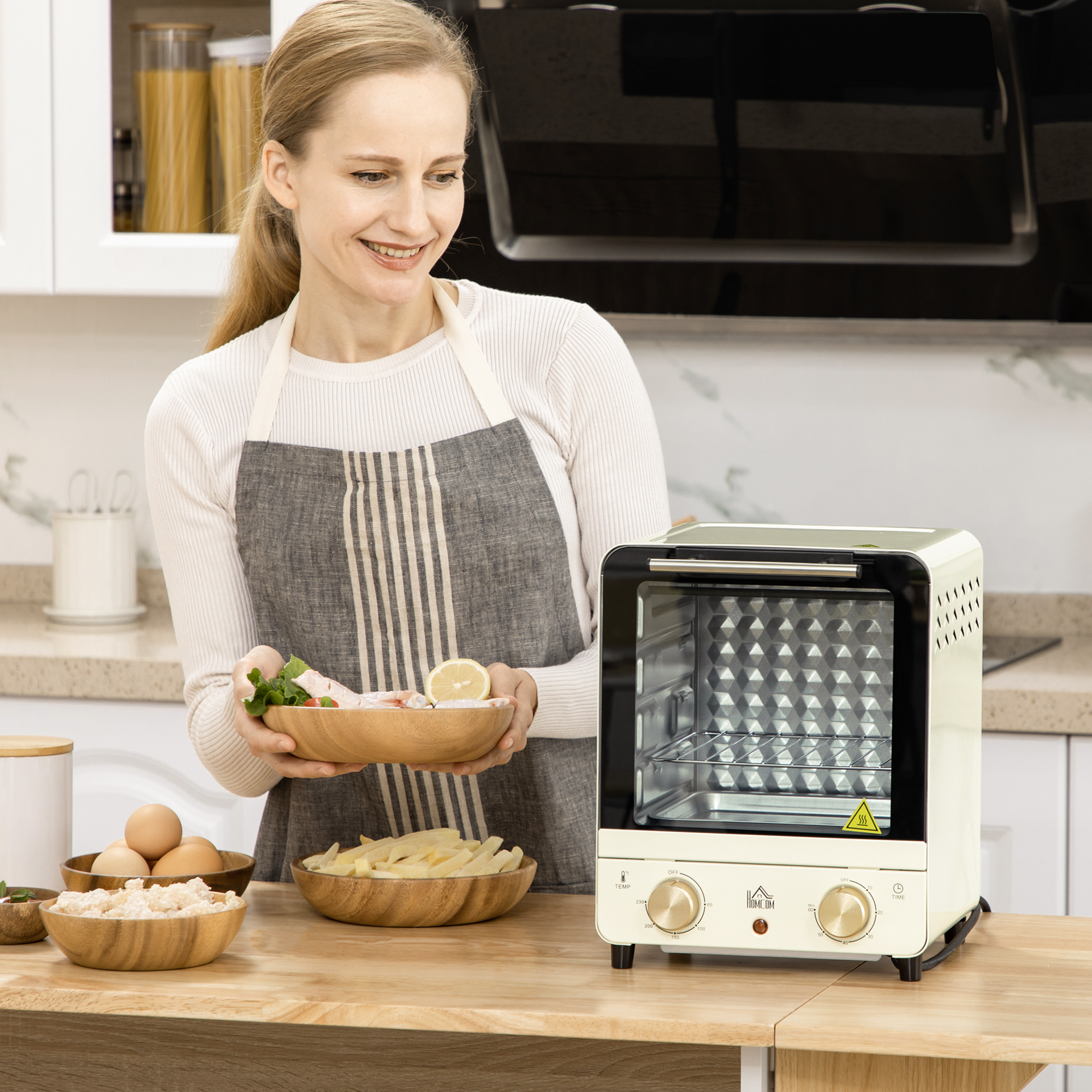 HOMCOM Minibackofen 15L mit Umluft 1000W 60-230°C, 1 Std. Timer, Pizza-Ofen günstig online kaufen