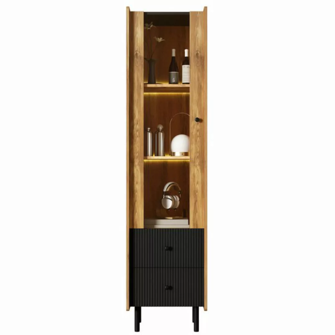 Gotagee Glasvitrine Wohnzimmerschrank aus Holz mit Glastür LED-Licht Sidebo günstig online kaufen