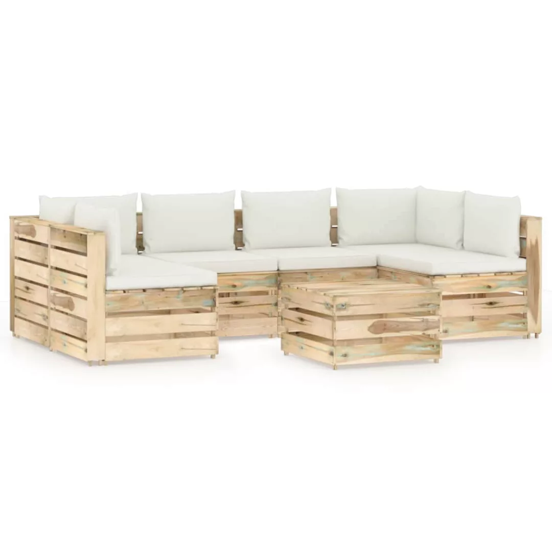 7-tlg. Garten-lounge-set Mit Kissen Grün Imprägniertes Holz günstig online kaufen