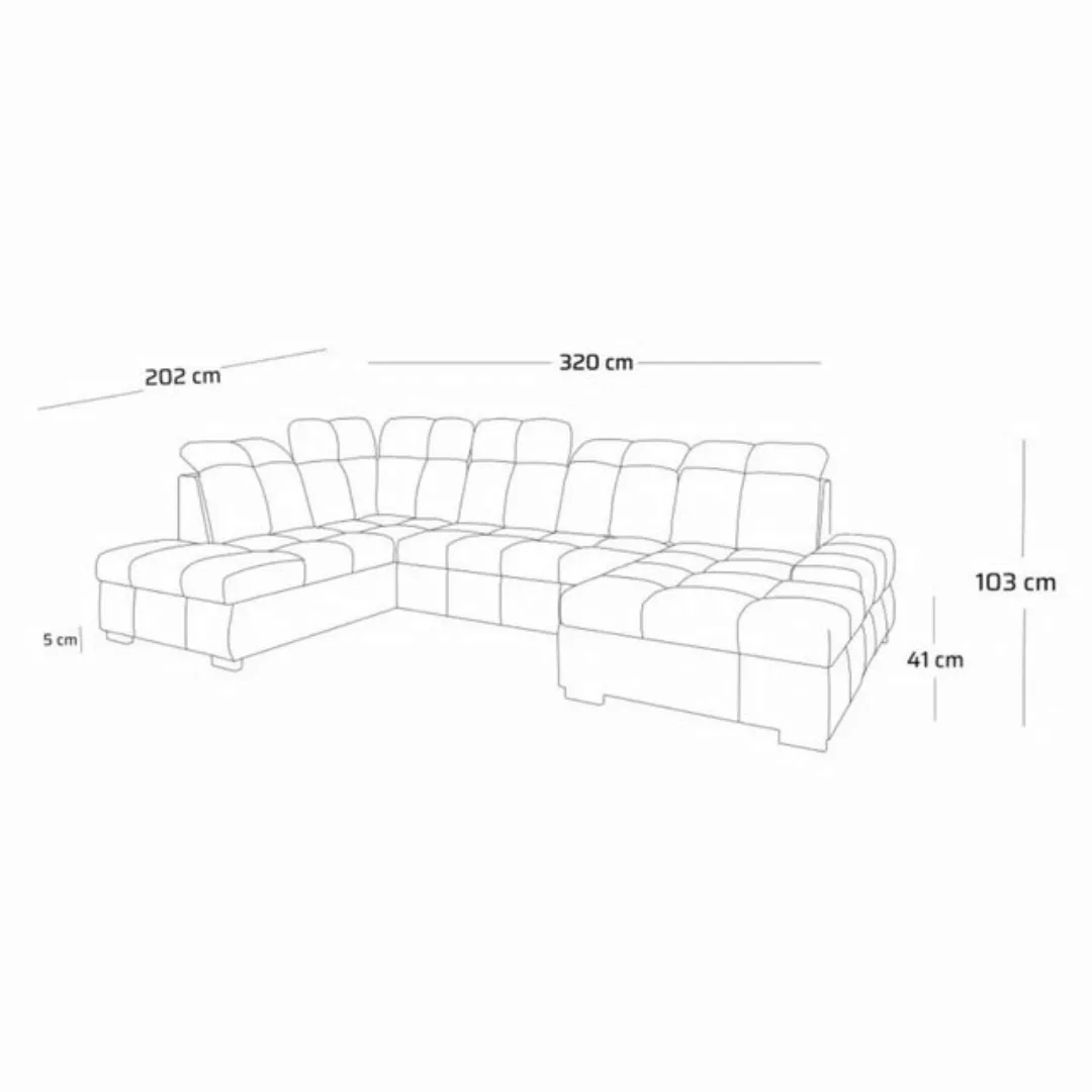 Fun Möbel Wohnlandschaft Sofa U-Form TEMPE mit Schlaffunktion, verstellbare günstig online kaufen