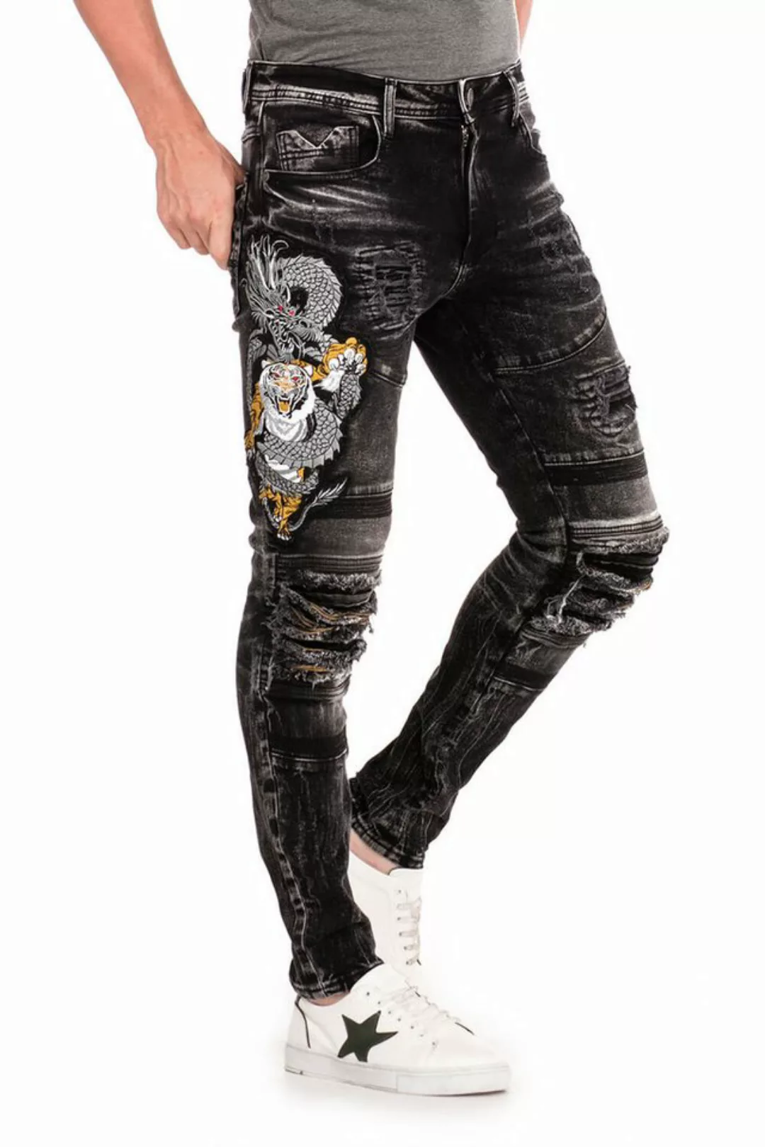 Cipo & Baxx Slim-fit-Jeans mit großem Tiermotiv günstig online kaufen