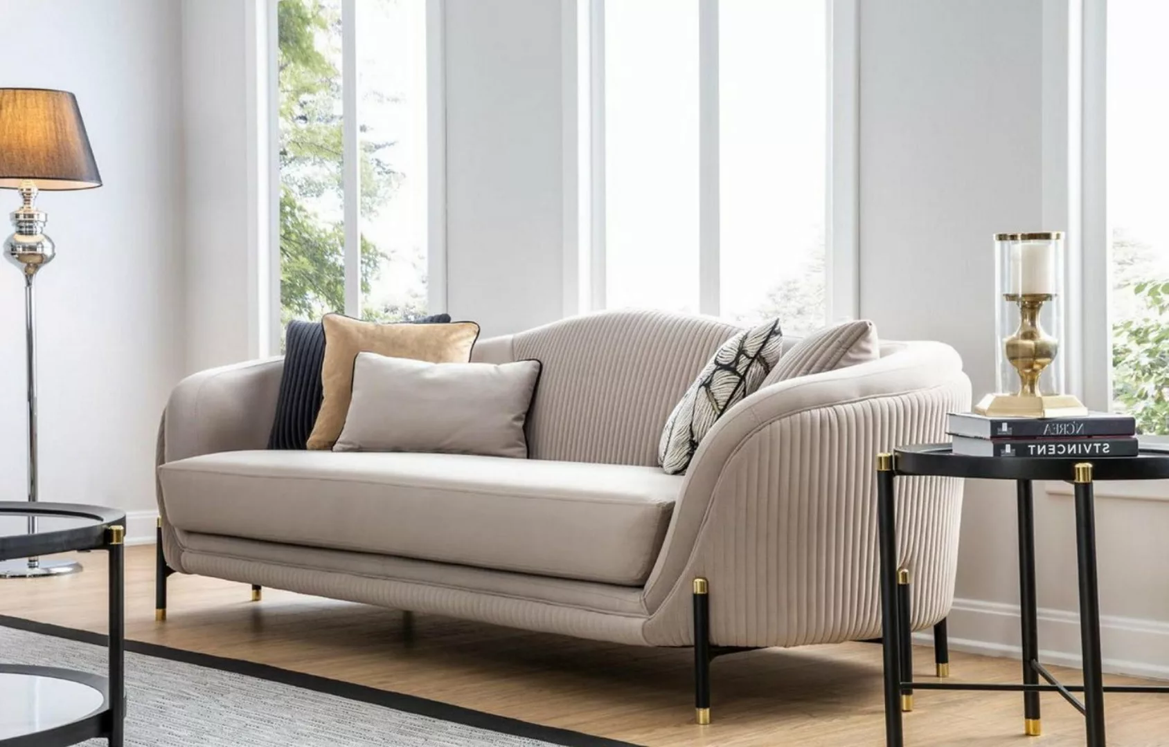 Xlmoebel Sofa Neu Moderne Beige 3-Sitzer Stoffpolstersofa mit Sitzdesign Co günstig online kaufen