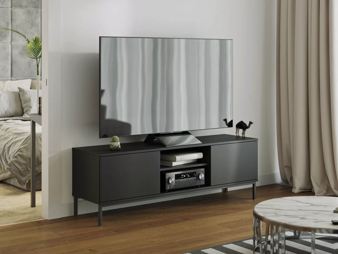 Compleo TV-Schrank Weiß /Schwarz /Eiche Hikora, Breite: 150 cm, MENS zweitü günstig online kaufen