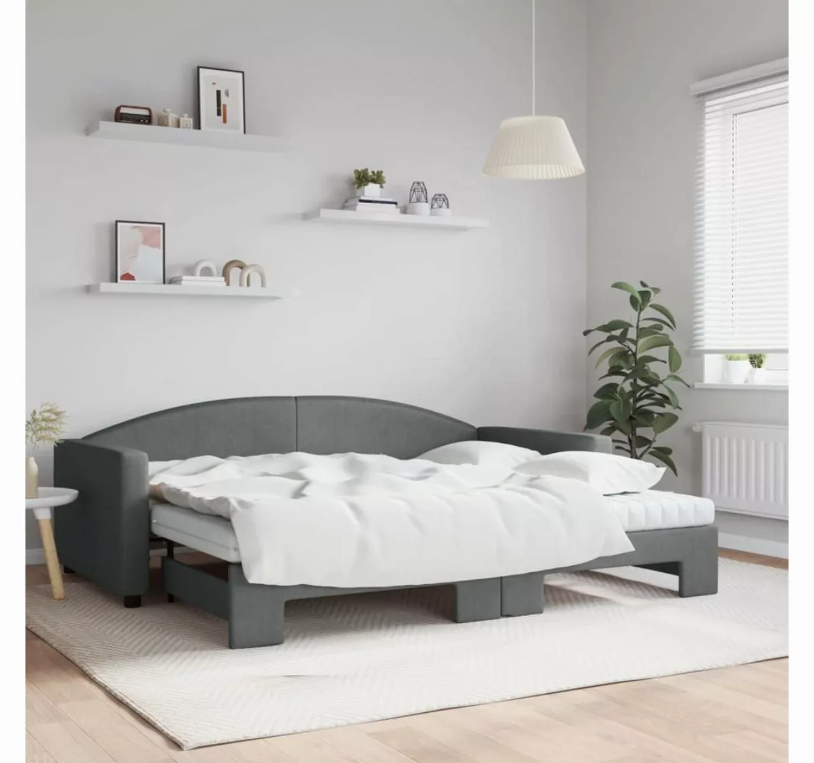 vidaXL Gästebett Tagesbett Ausziehbar mit Matratzen Dunkelgrau 90x200 cm St günstig online kaufen