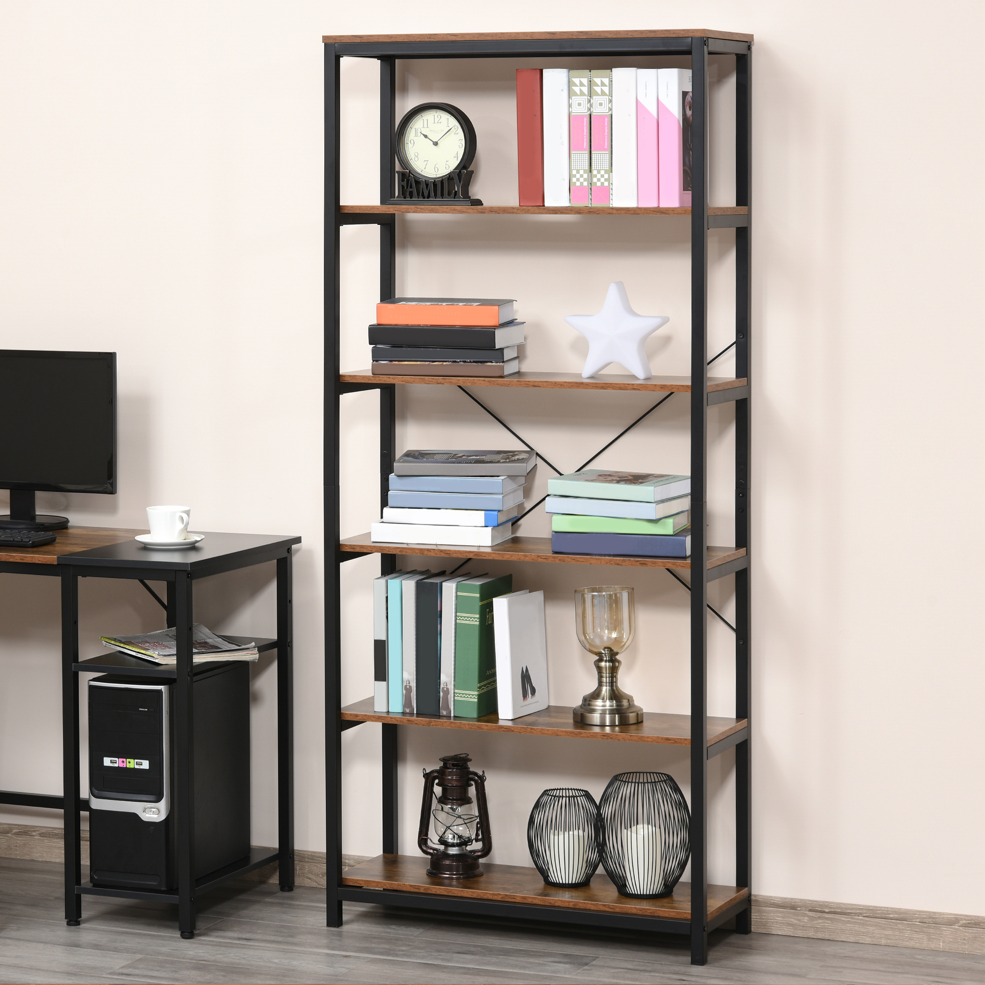 HOMCOM Bücherregal mit 5 Fächer, Standregal, Industriestil, Wohnzimmer, Sch günstig online kaufen