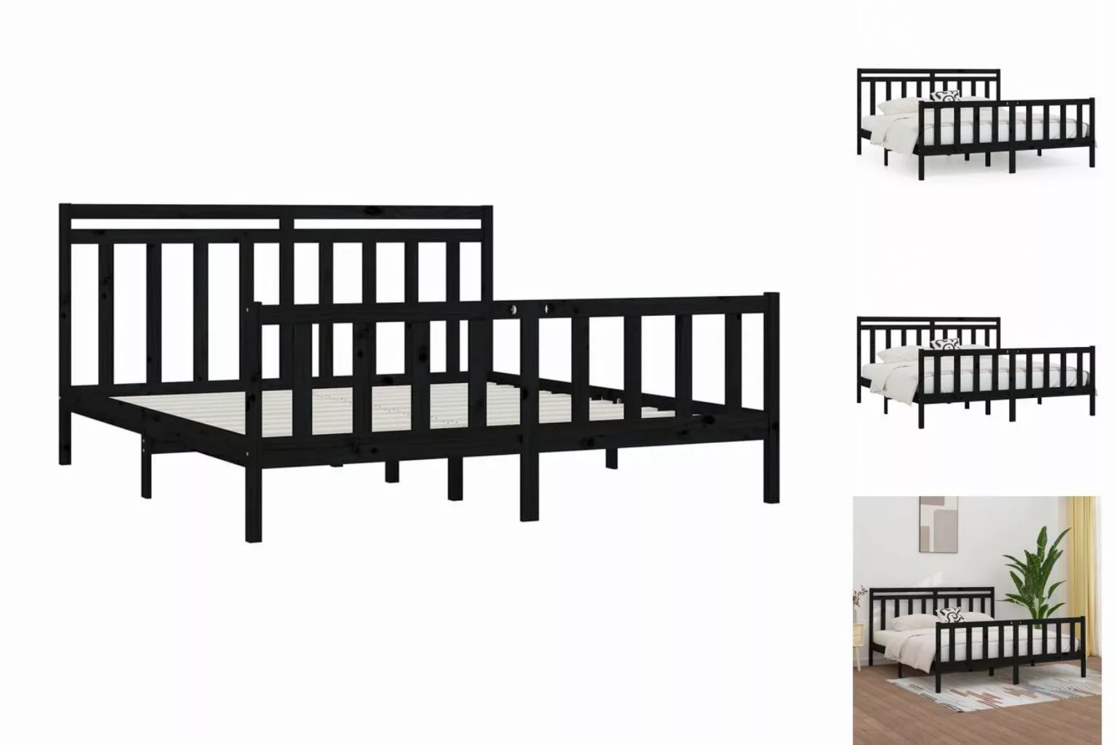 vidaXL Bettgestell Massivholzbett Schwarz Kiefer 200x200 cm Bett Bettgestel günstig online kaufen