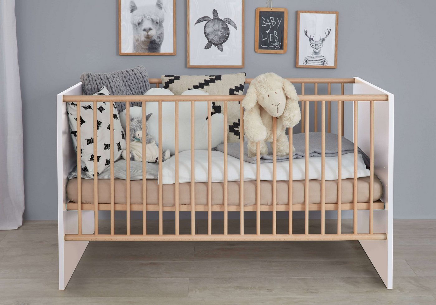 Newroom Babybett Noah, Babybett Weiß Modern Skandi Kinderbett Gitterbett Ki günstig online kaufen