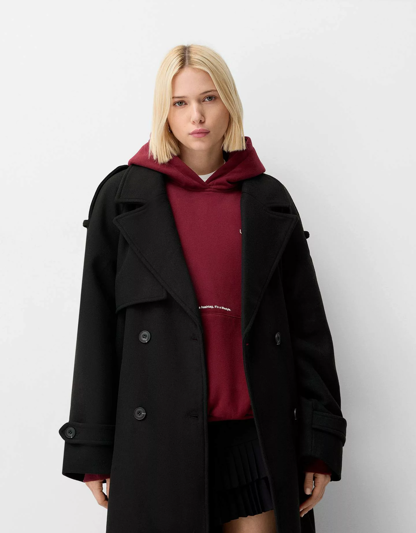 Bershka Oversize-Trenchcoat-Mantel Mit Wolle Damen S Schwarz günstig online kaufen