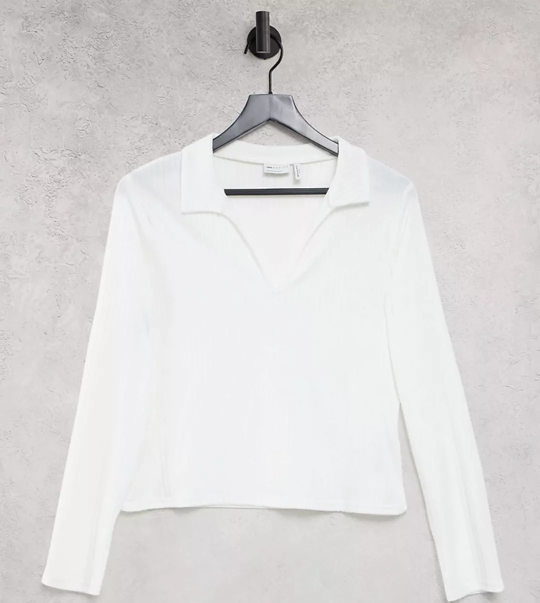 ASOS DESIGN Curve – Geripptes, figurbetontes Poloshirt mit langen Ärmeln in günstig online kaufen