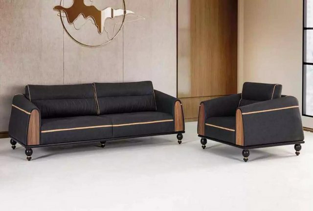 Xlmoebel Sofa Modernes schwarzes Sofa-Set mit einem Dreisitzer und einem Se günstig online kaufen