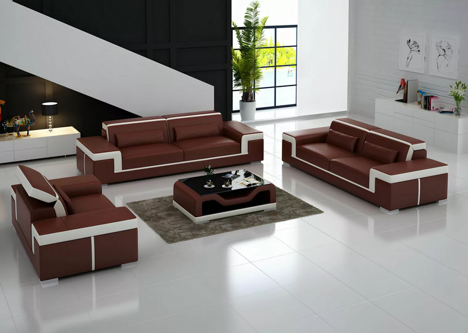 Xlmoebel Sofa Sofa aus Leder Wohnlandschaft 3+2+1 Sitzer Set Polstergarnitu günstig online kaufen