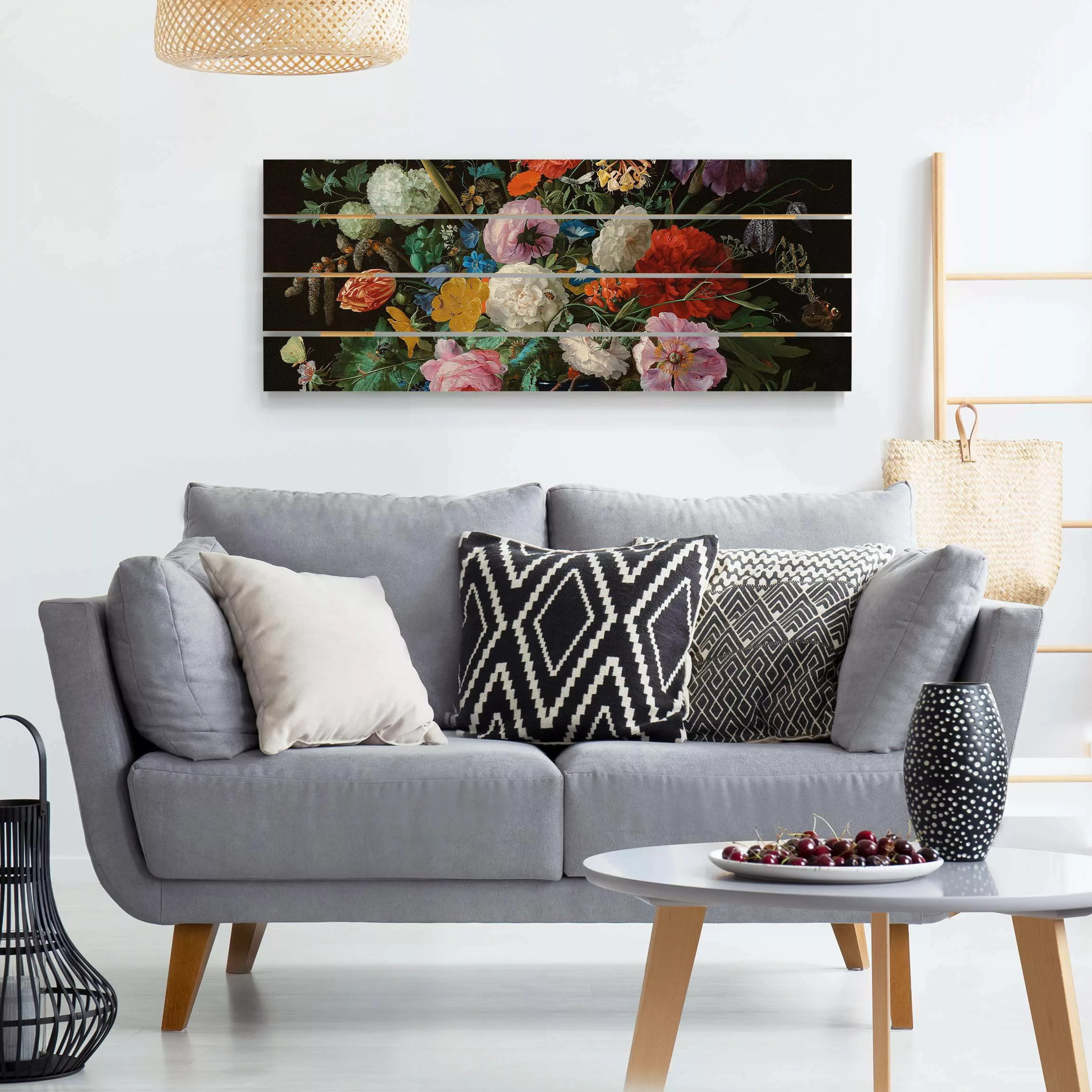 Holzbild Plankenoptik Blumen - Panorama Jan Davidsz de Heem - Glasvase mit günstig online kaufen