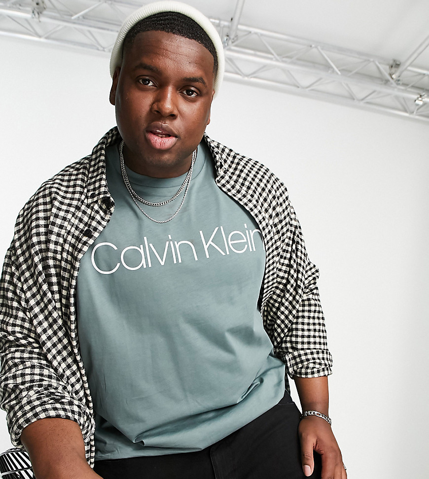 Calvin Klein – Big & Tall – T-Shirt in Grün mit Logo vorne günstig online kaufen