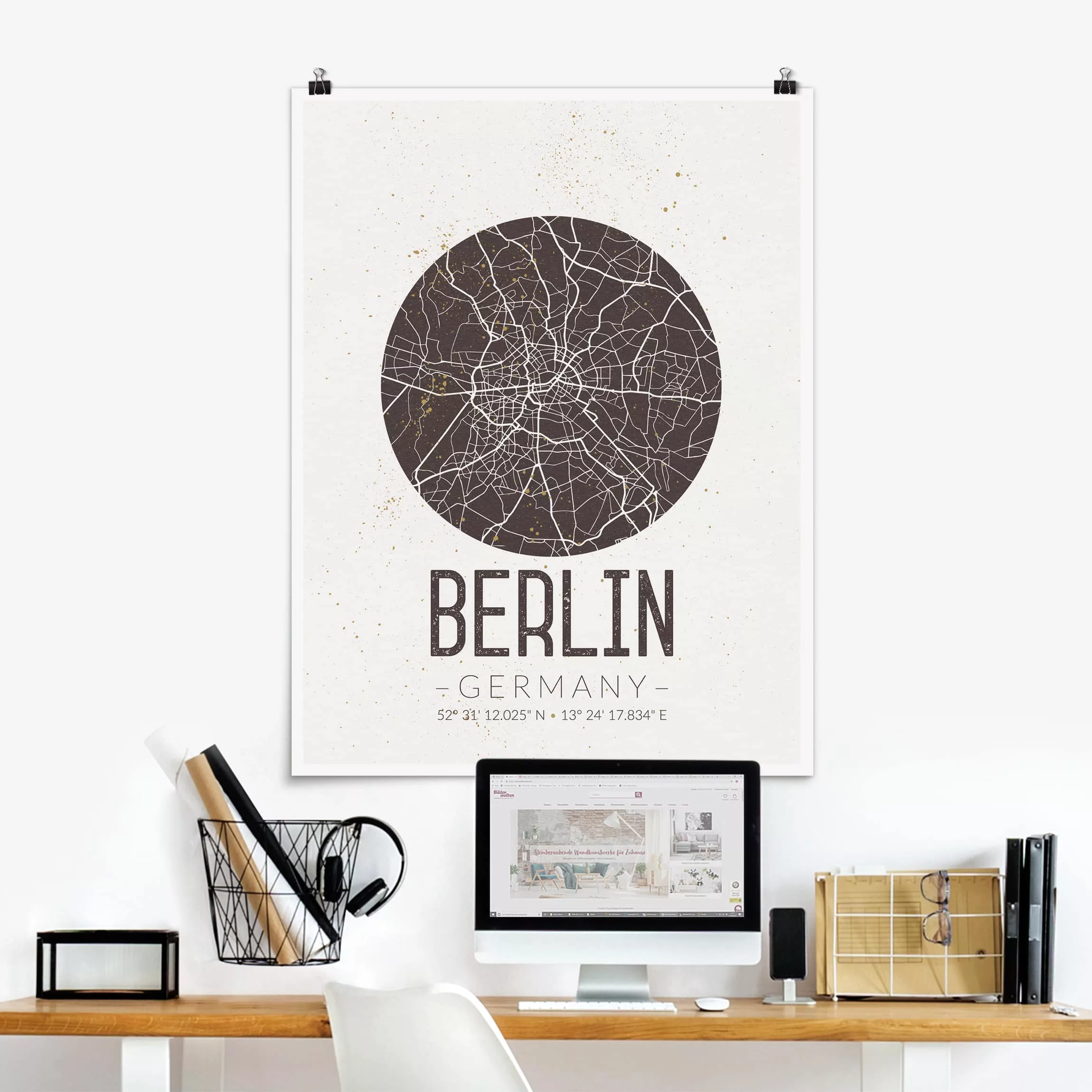Poster Stadt-, Land- & Weltkarten - Hochformat Stadtplan Berlin - Retro günstig online kaufen