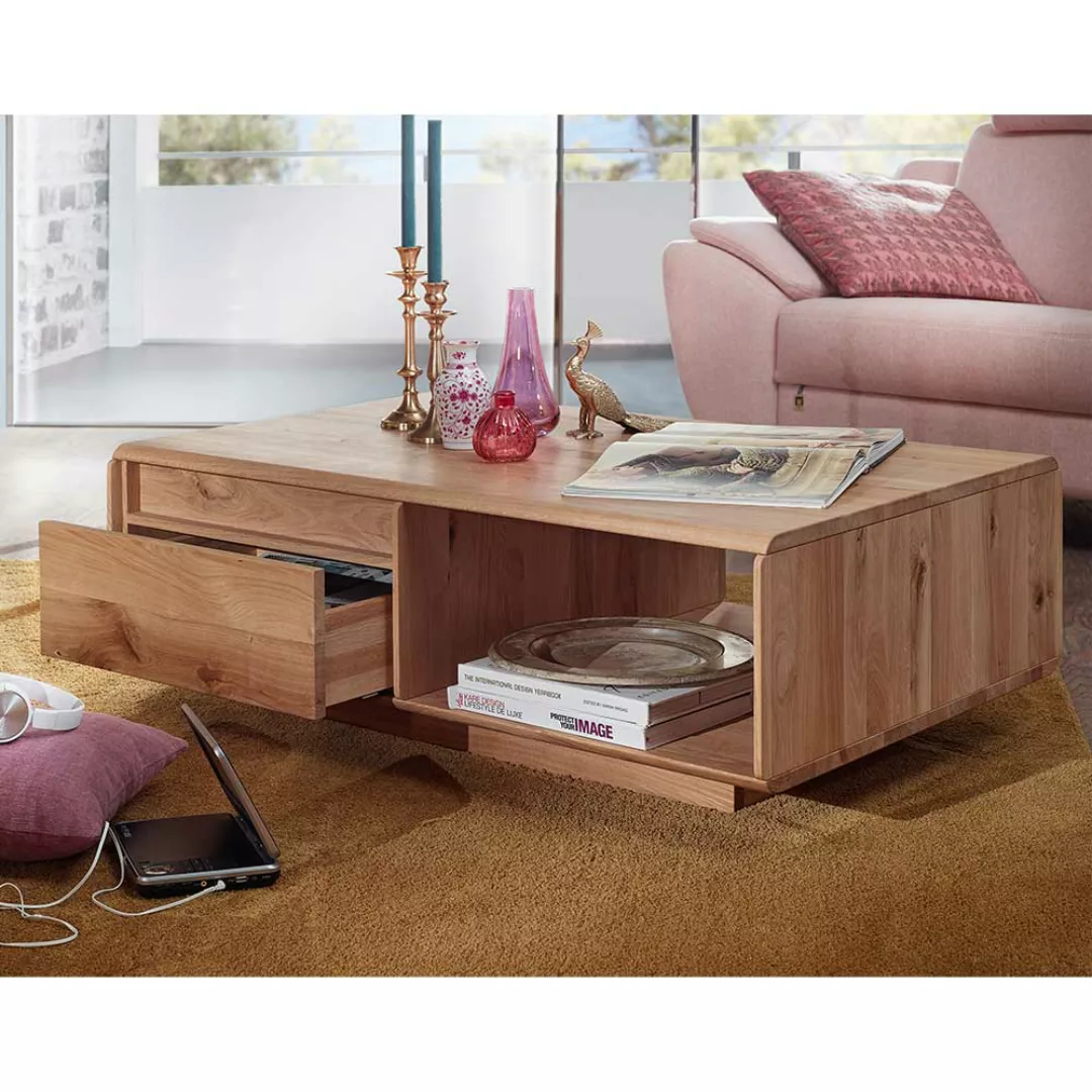 Wohnzimmer Couchtisch aus Wildeiche Massivholz 110 cm breit günstig online kaufen