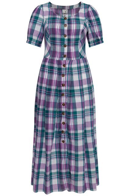 Ulla Popken Dirndl Midikleid Karo Leinenmix Rundhals Puff-Halbarm günstig online kaufen