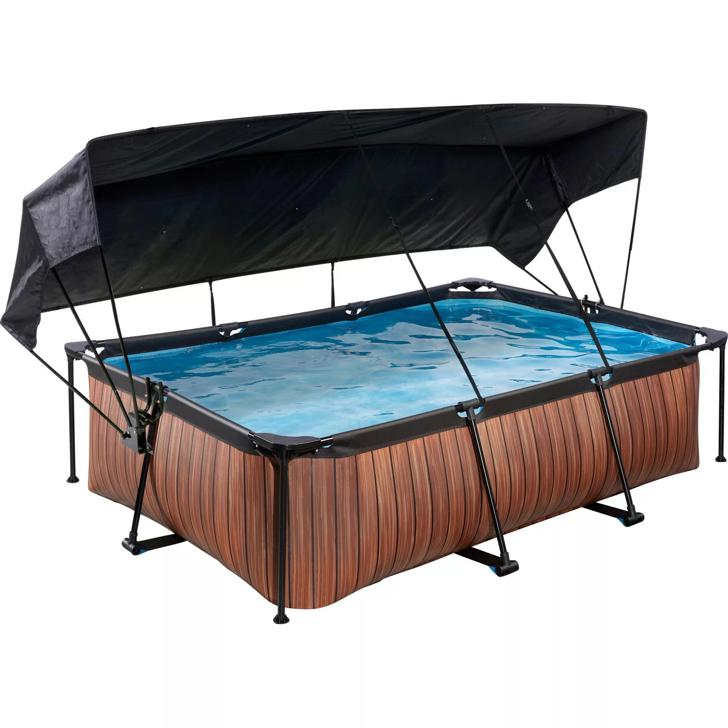 EXIT Wood Pool Braun 220 x 150 x 65 cm m. Filterpumpe u. Sonnensegel günstig online kaufen