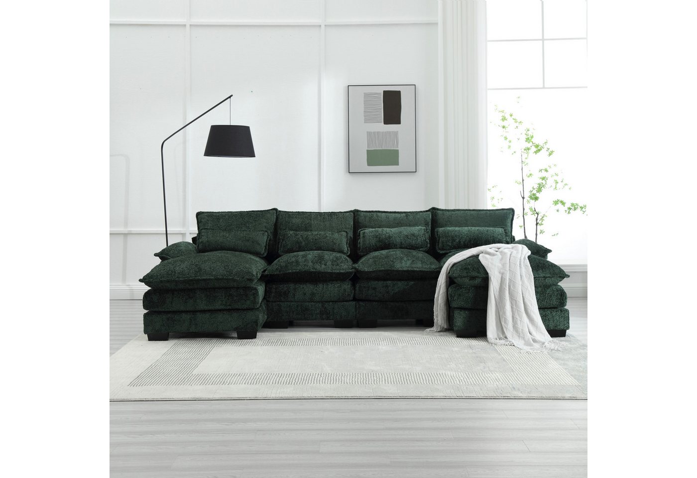 KLAM HOME Sofa Modernes U-förmiges 4-Sitzer Sofa mit Lendenkissen und Holzs günstig online kaufen