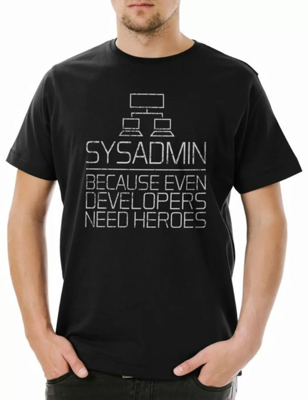 Urban Backwoods Print-Shirt Sysadmin Even Developers Need Heroes Herren T-S günstig online kaufen