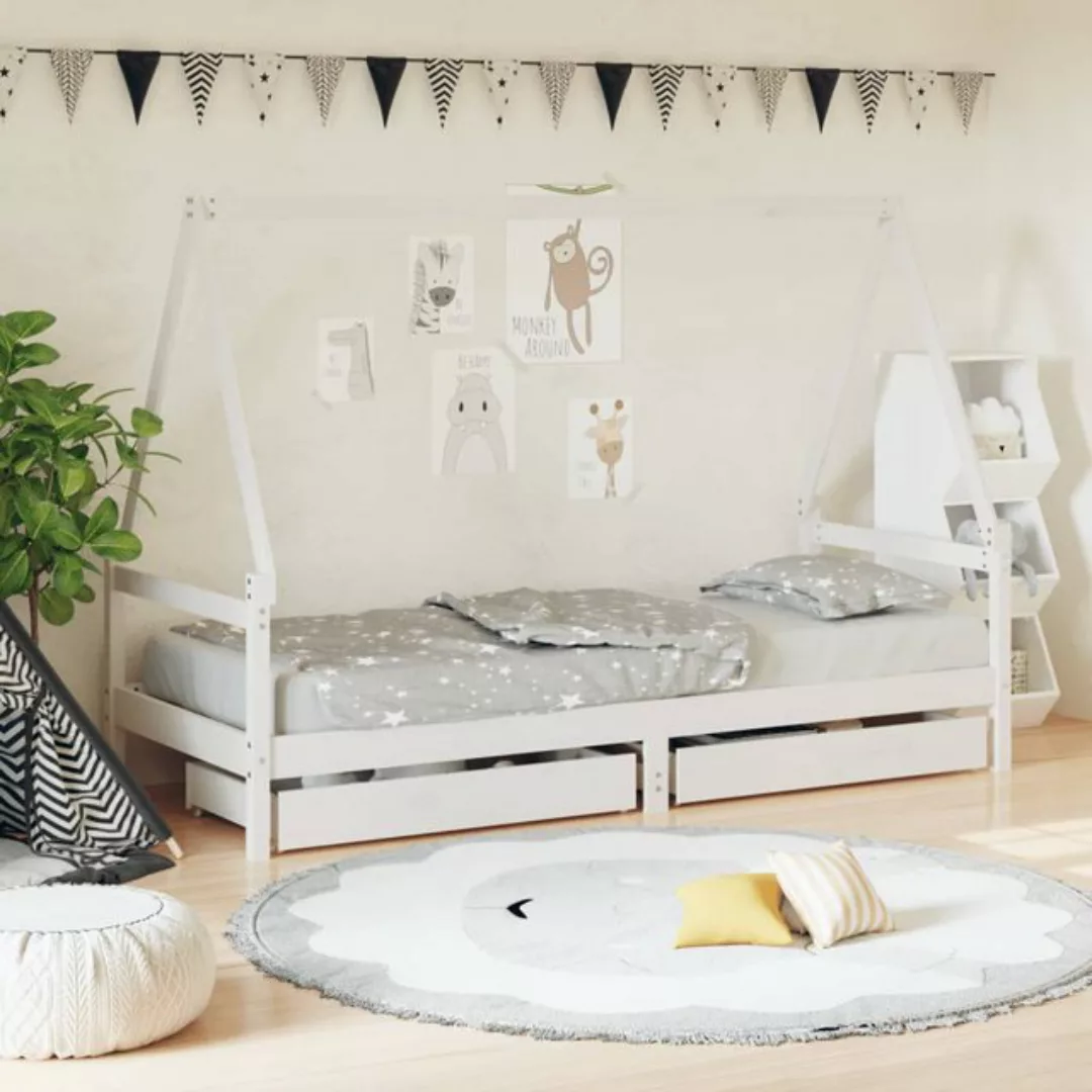 vidaXL Kinderbett Kinderbett mit Schubladen Weiß 90x190 cm Massivholz Kiefe günstig online kaufen