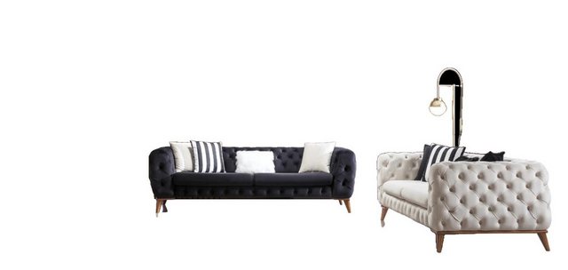 JVmoebel Sofa Sofagarnitur Sofa 3+3+1 Sitzer Schwarz Chesterfield Sessel Mö günstig online kaufen