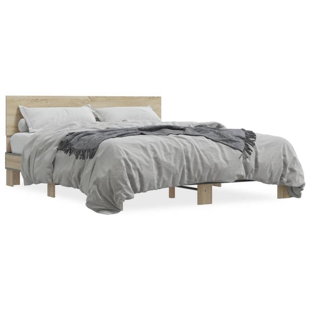 vidaXL Bett Bettgestell Sonoma-Eiche 150x200 cm Holzwerkstoff und Metall günstig online kaufen