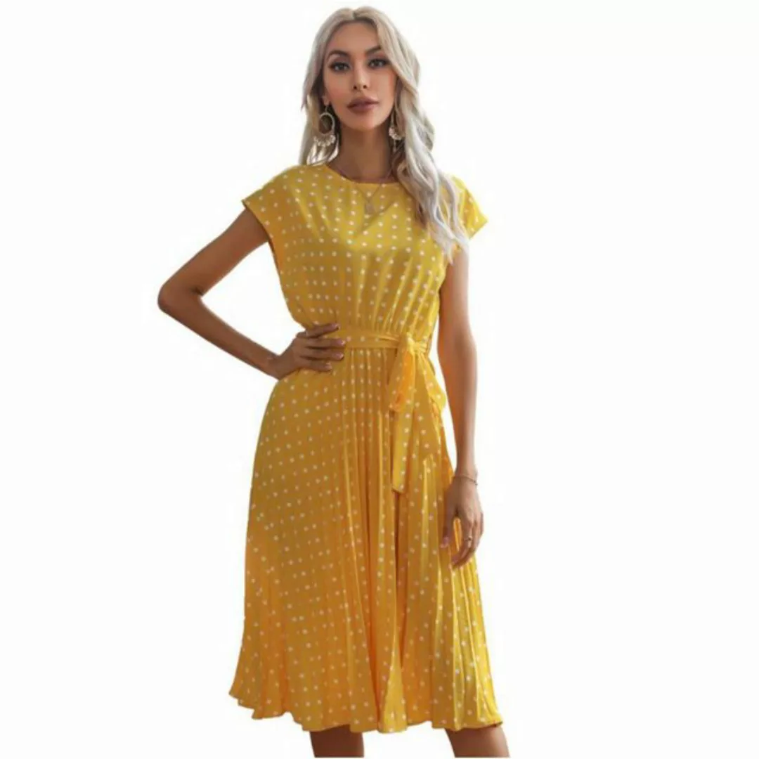 ZWY Druckkleid Midi-Kleid mit kurzem Ärmel, gepunktetem Muster und Wickelop günstig online kaufen