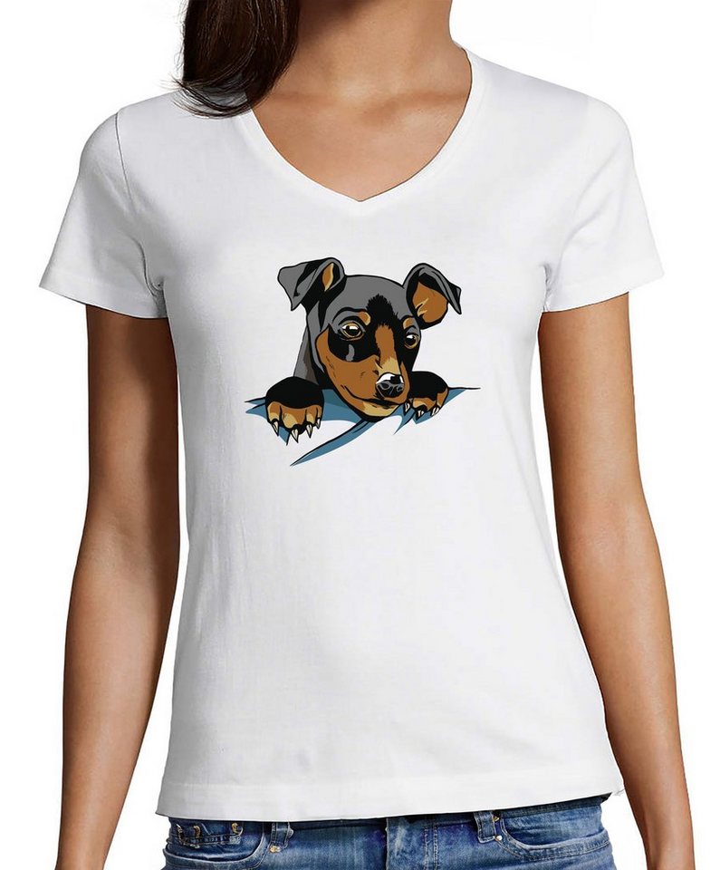 MyDesign24 T-Shirt Damen Hunde Print Shirt bedruckt - Süßer Hundewelpe V-Au günstig online kaufen