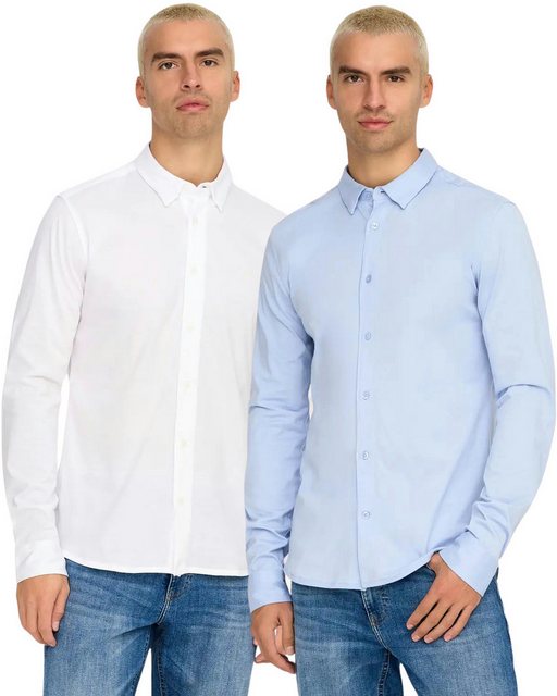 ONLY & SONS Langarmhemd Slim-Fit Basic Hemd im Doppelpack günstig online kaufen