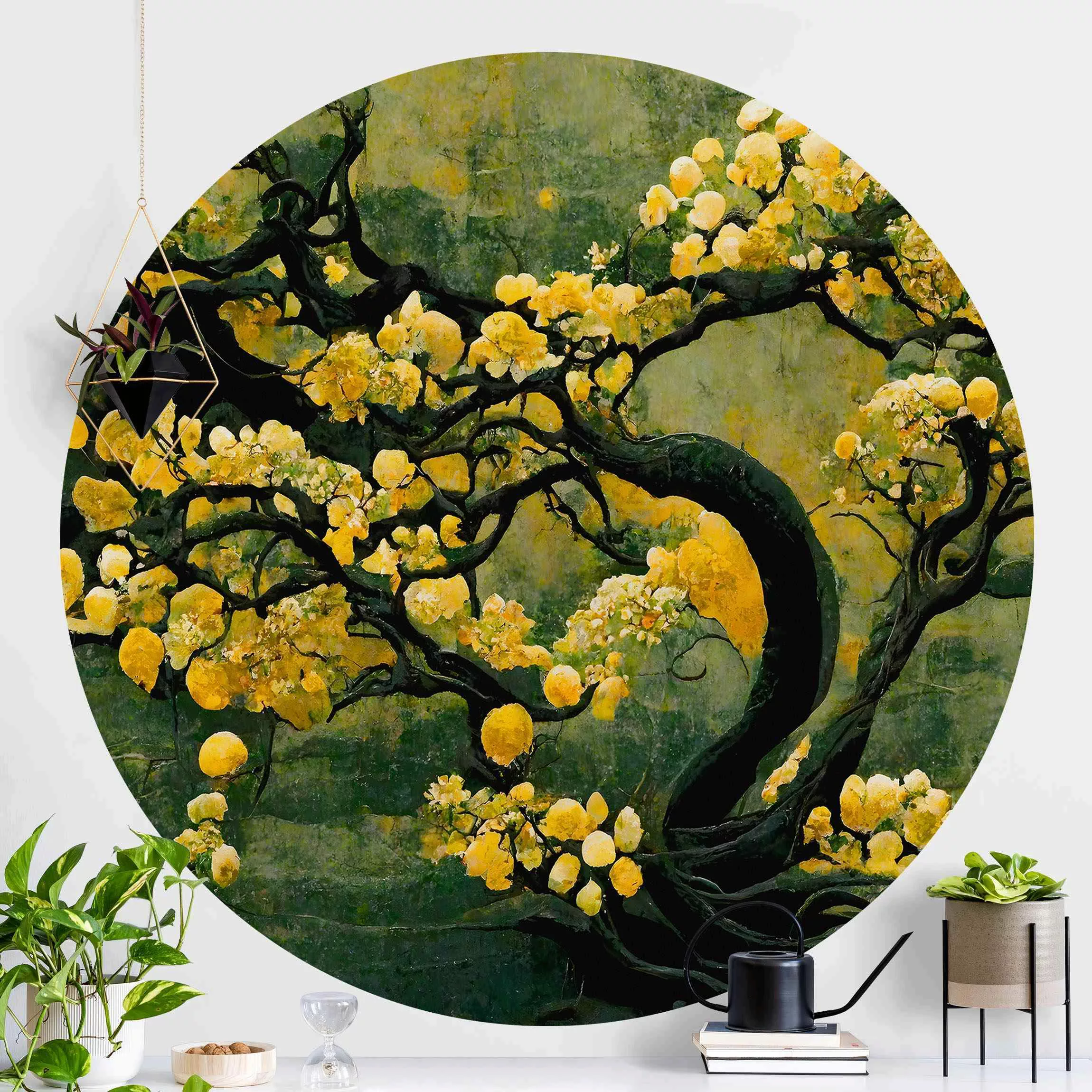 Runde Tapete selbstklebend Gelber Baum günstig online kaufen
