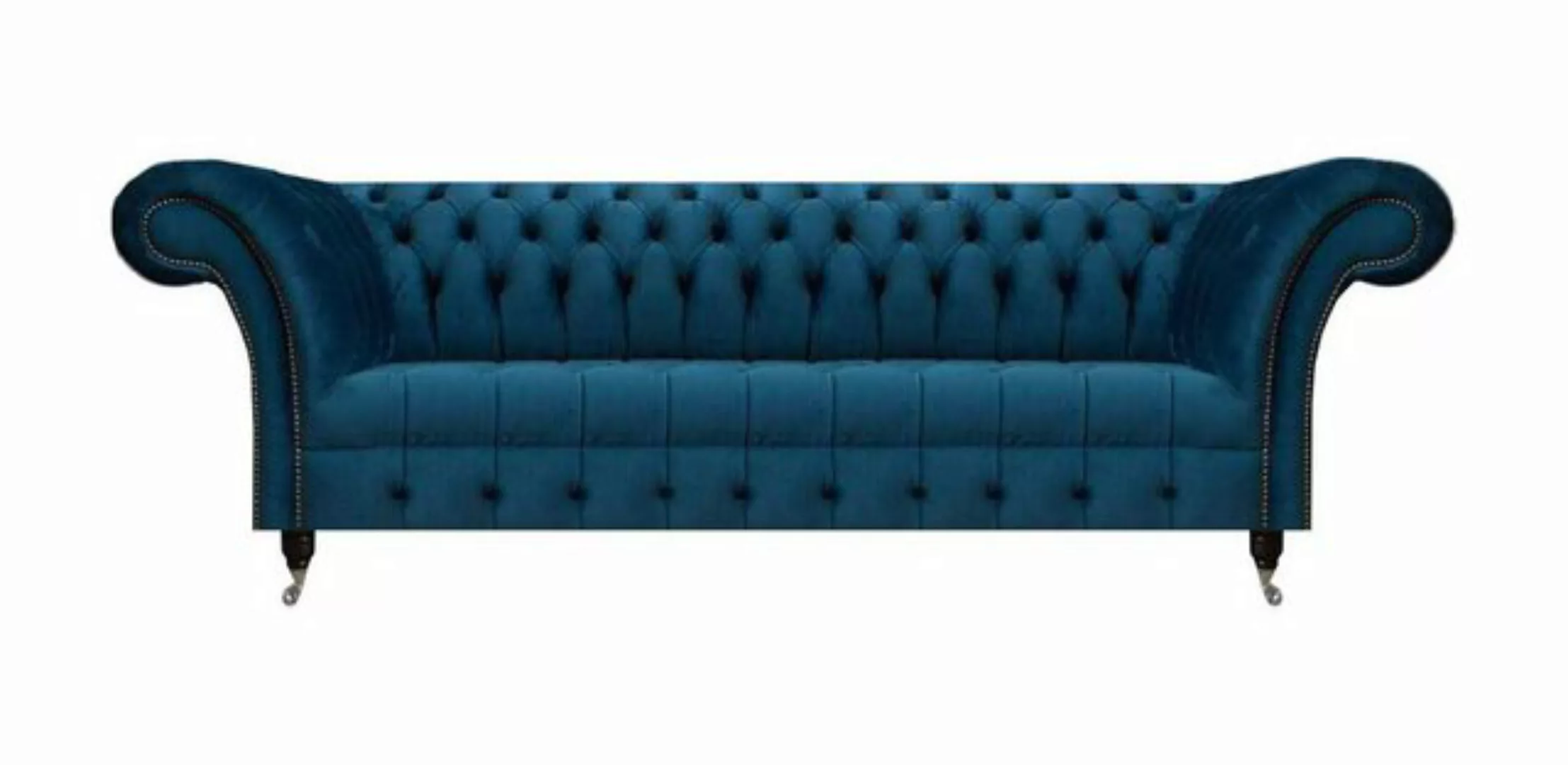 JVmoebel 3-Sitzer Luxus Blaue Chesterfield Textilcouch Wohnzimmer Polstermö günstig online kaufen