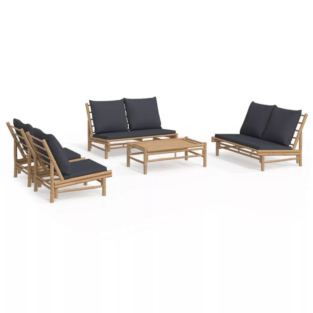 Vidaxl 5-tlg. Garten-lounge-set Mit Dunkelgrauen Kissen Bambus günstig online kaufen