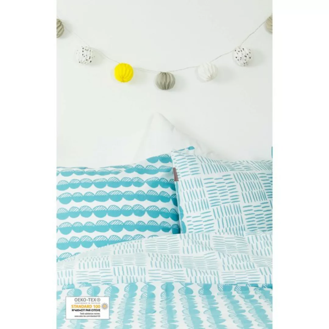 Bettbezug + 2 Kissenbezüge Aus Bio-baumwolle In Blau Mit Kieselsteinmuster günstig online kaufen