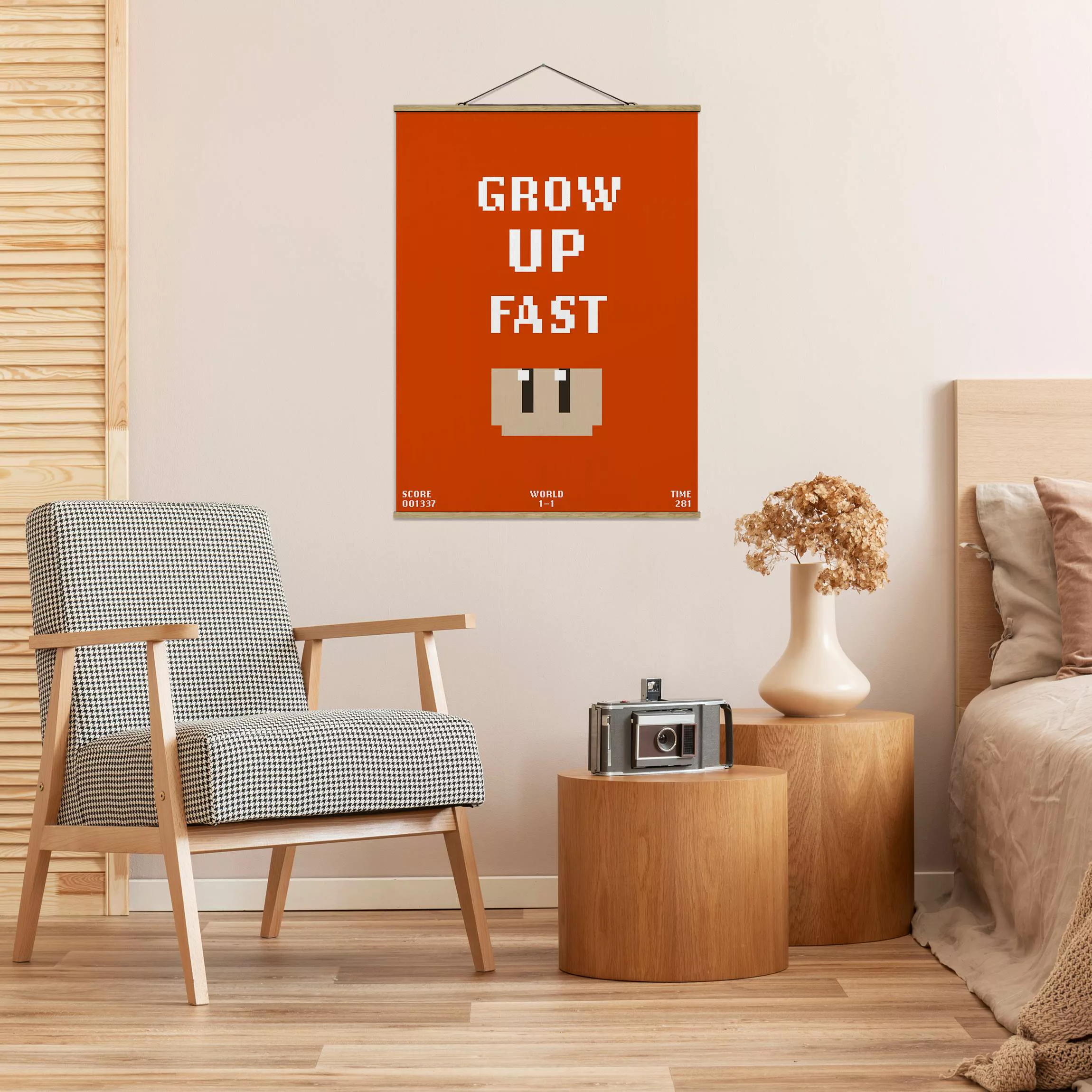 Stoffbild mit Posterleisten Videospiel Grow Up Fast in Rot günstig online kaufen