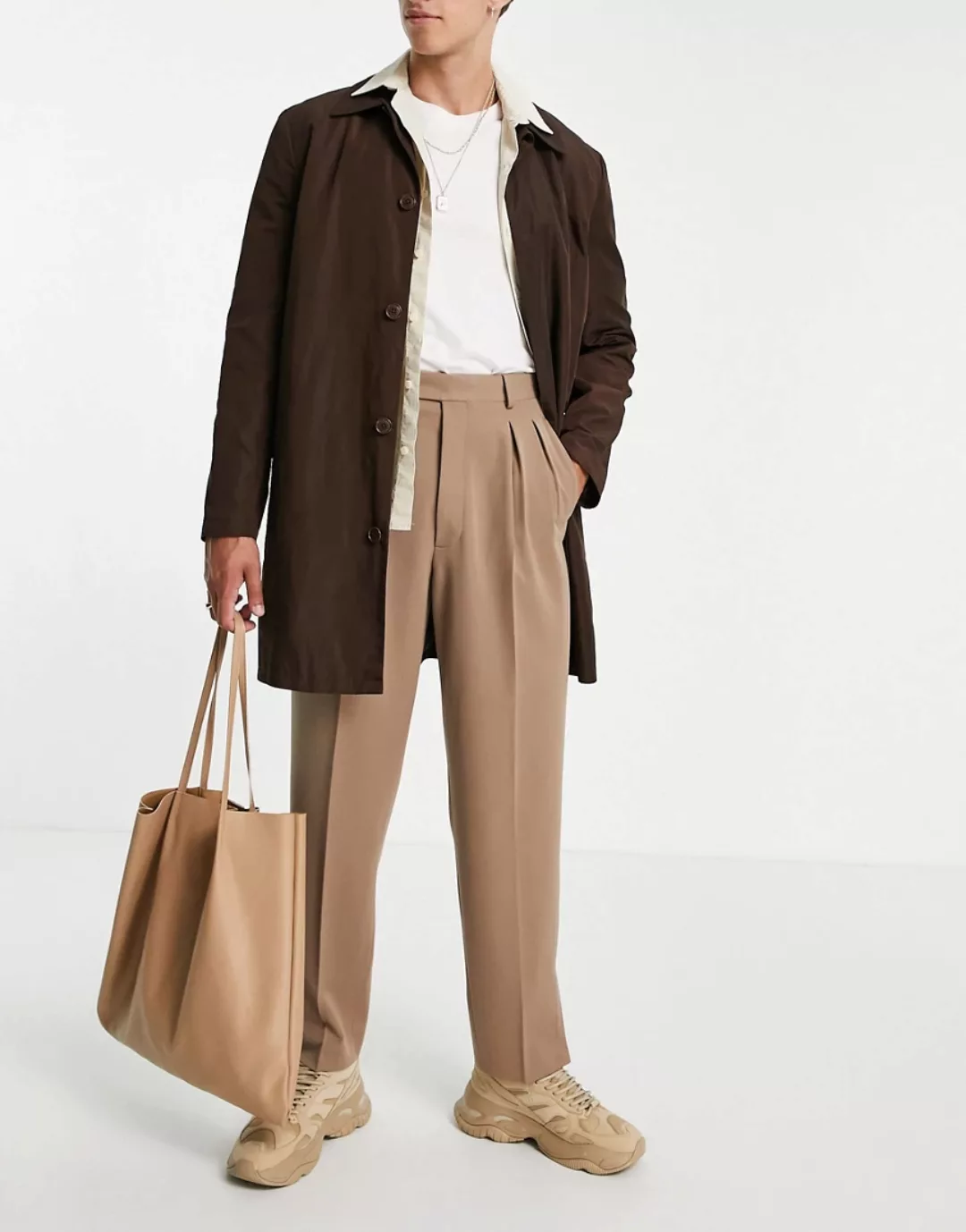 ASOS DESIGN – Schmal geschnittene, elegante Hose in der Farbe Stein mit hoh günstig online kaufen