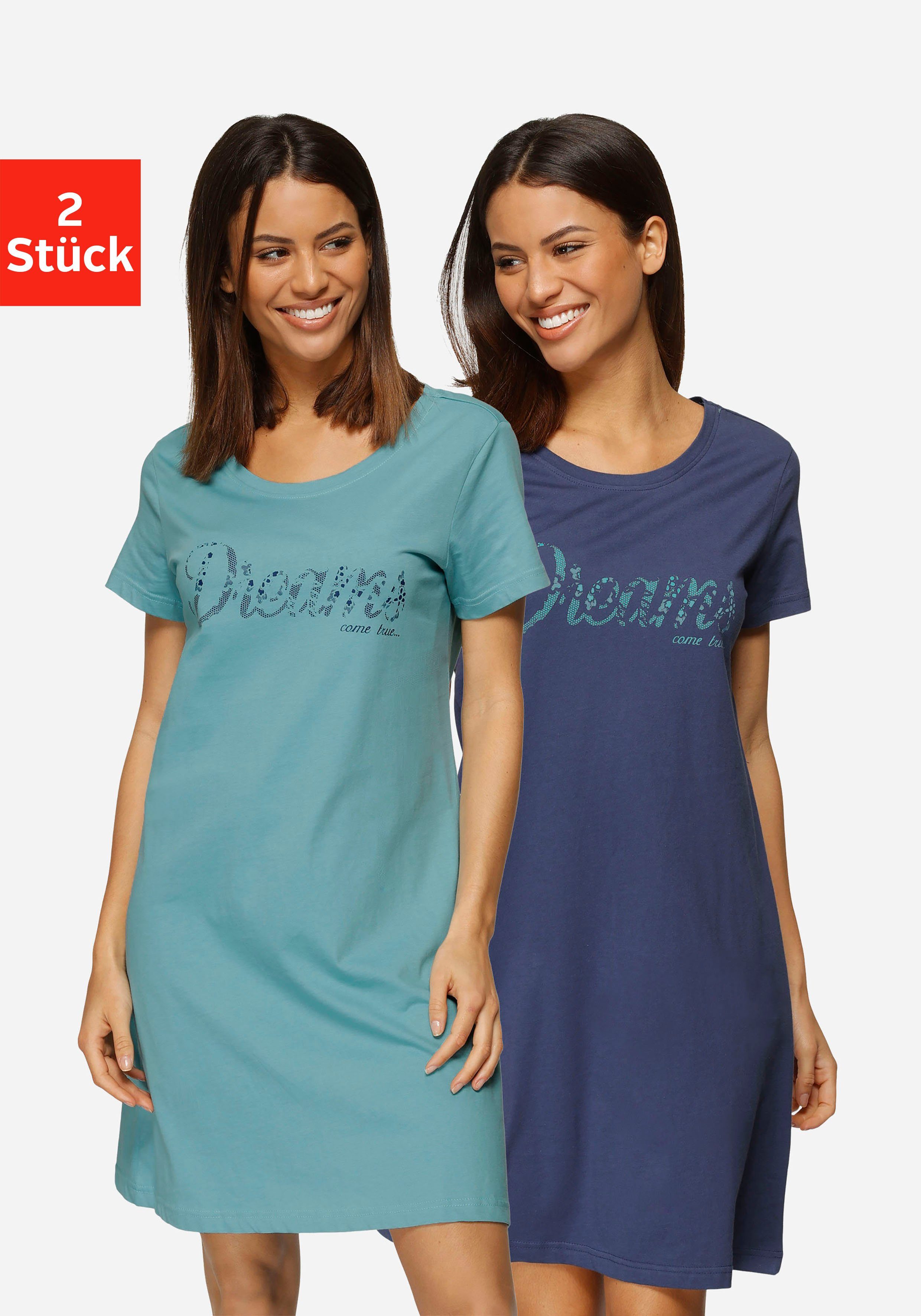 Vivance Dreams Sleepshirt, (2er-Pack), mit Print in Spitzenoptik günstig online kaufen