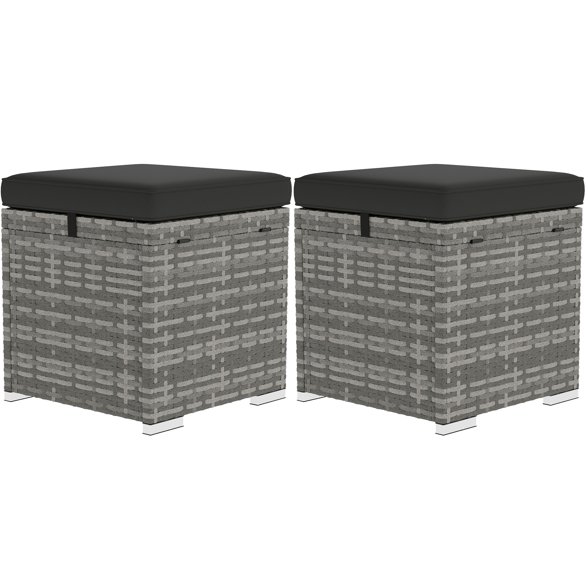 Outsunny 2er Set Rattan Hocker Sitzhocker mit Rattanoptik Stauraum Kissen D günstig online kaufen