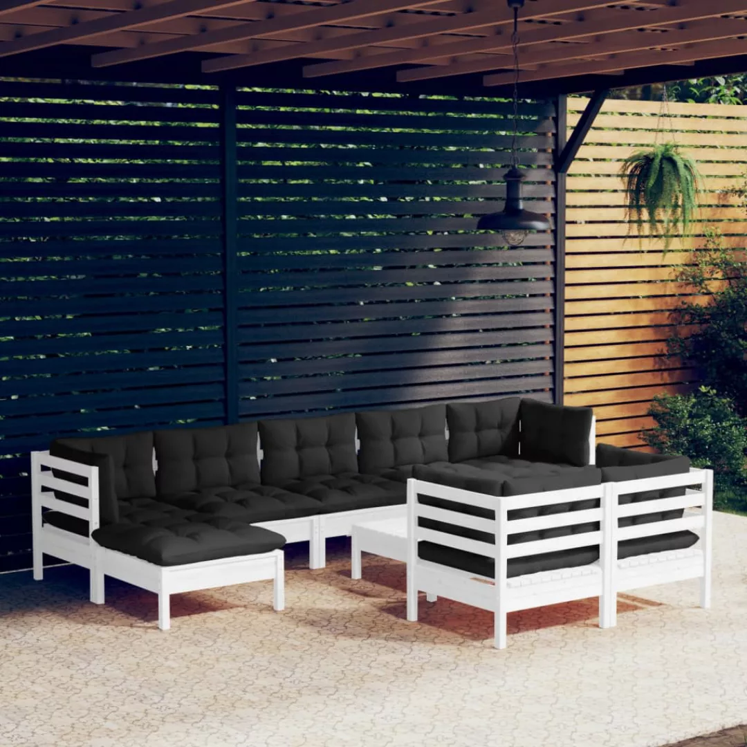 10-tlg. Garten-lounge-set Mit Kissen Weiß Kiefer Massivholz günstig online kaufen