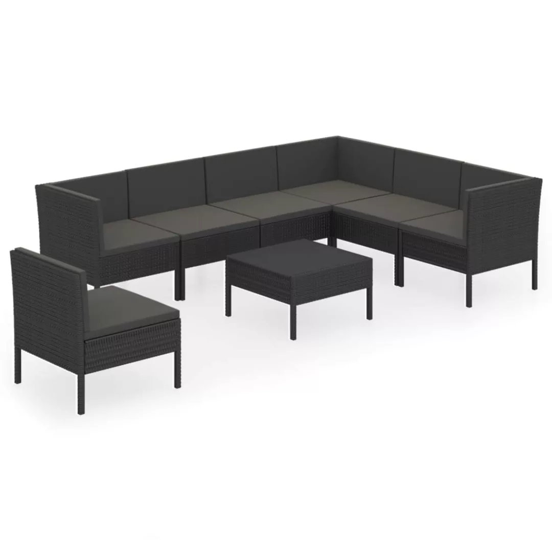 8-tlg. Garten-lounge-set Mit Auflagen Poly Rattan Schwarz günstig online kaufen