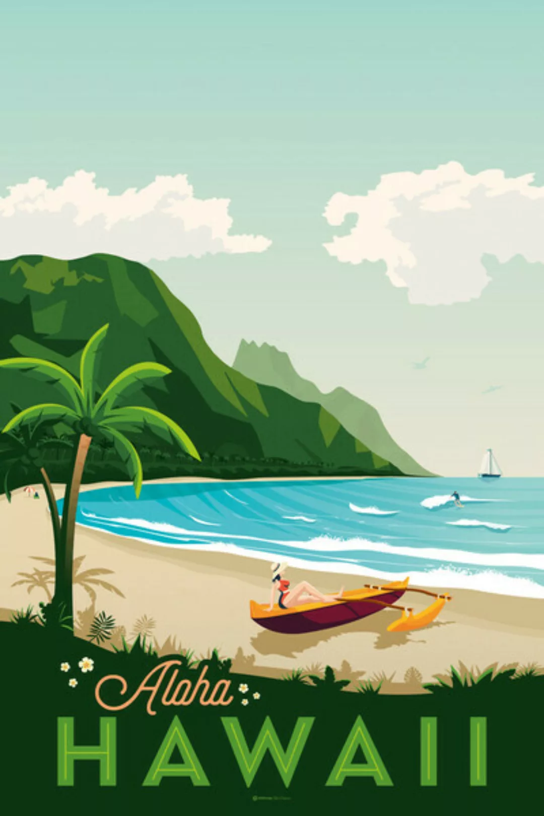 Poster / Leinwandbild - Hawaii Vintage Travel Wandbild günstig online kaufen
