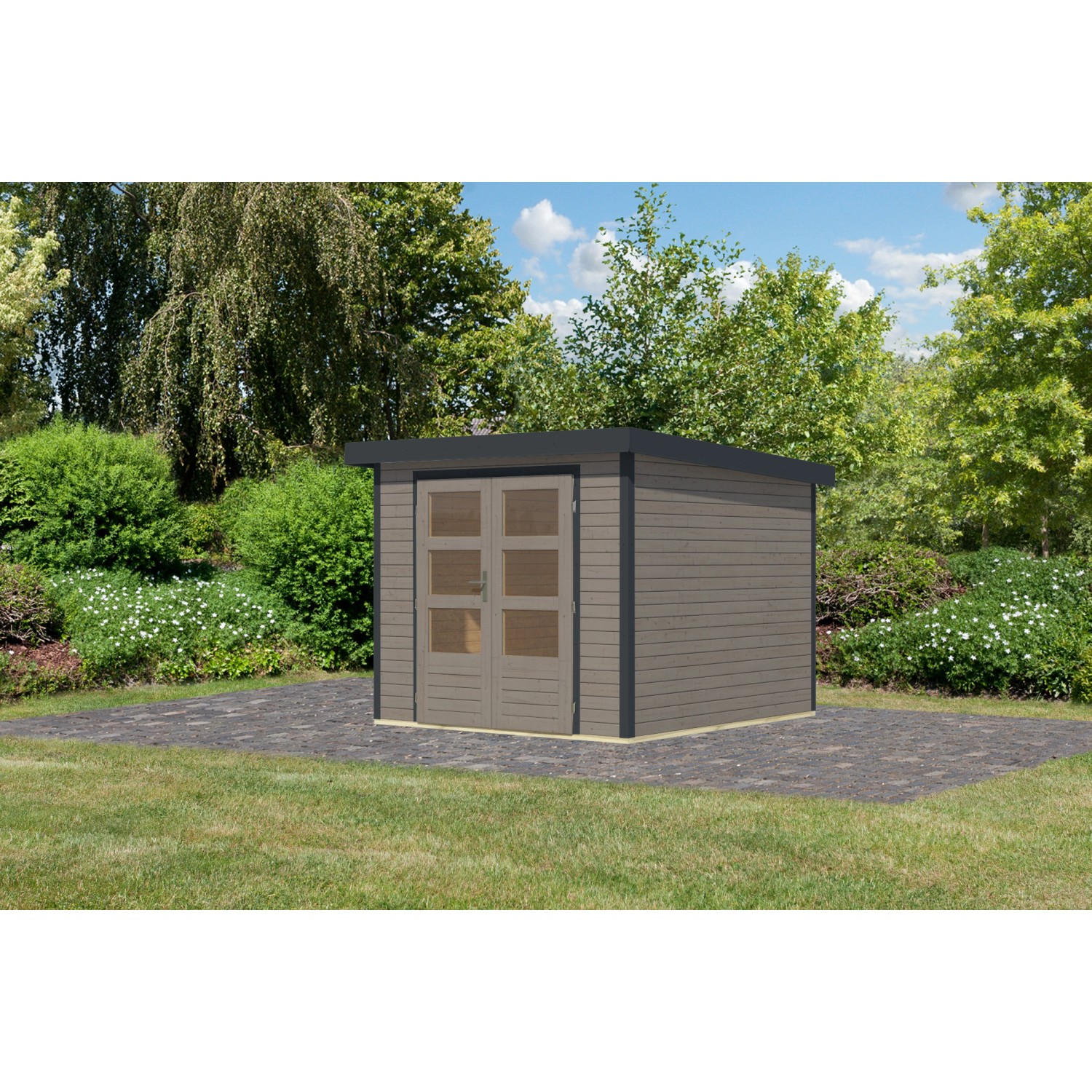 Karibu Gartenhaus Diego 3,5 D Wassergrau/Anthrazit 209 x 238 x 242 cm günstig online kaufen