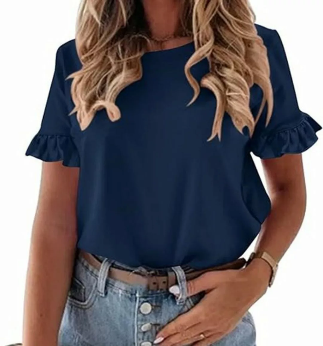 AFAZ New Trading UG T-Shirt Damen-Top mit Rüschen, kurzärmelig, lässig, Run günstig online kaufen