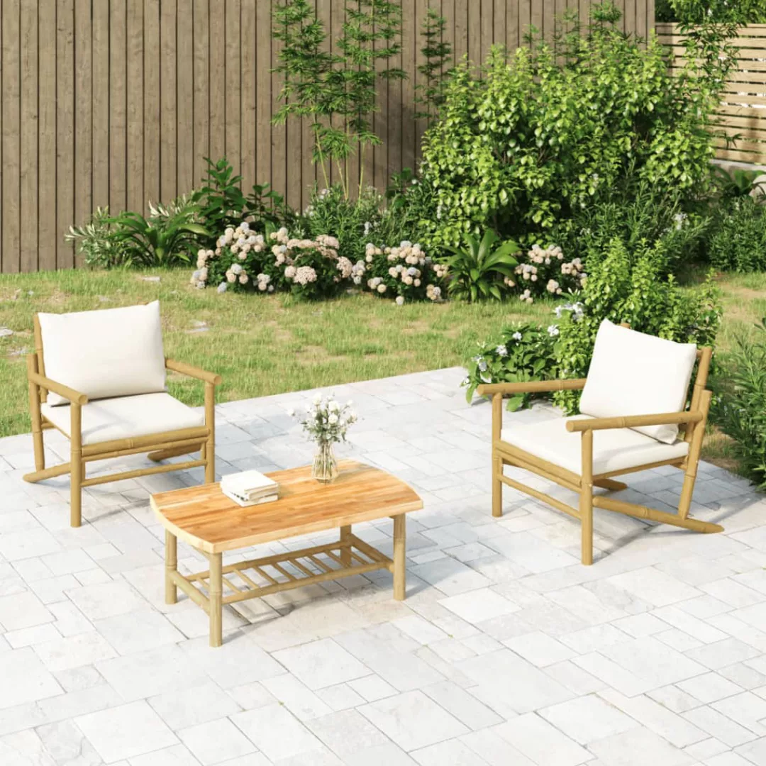 Vidaxl 3-tlg. Garten-lounge-set Mit Kissen Creme Bambus günstig online kaufen