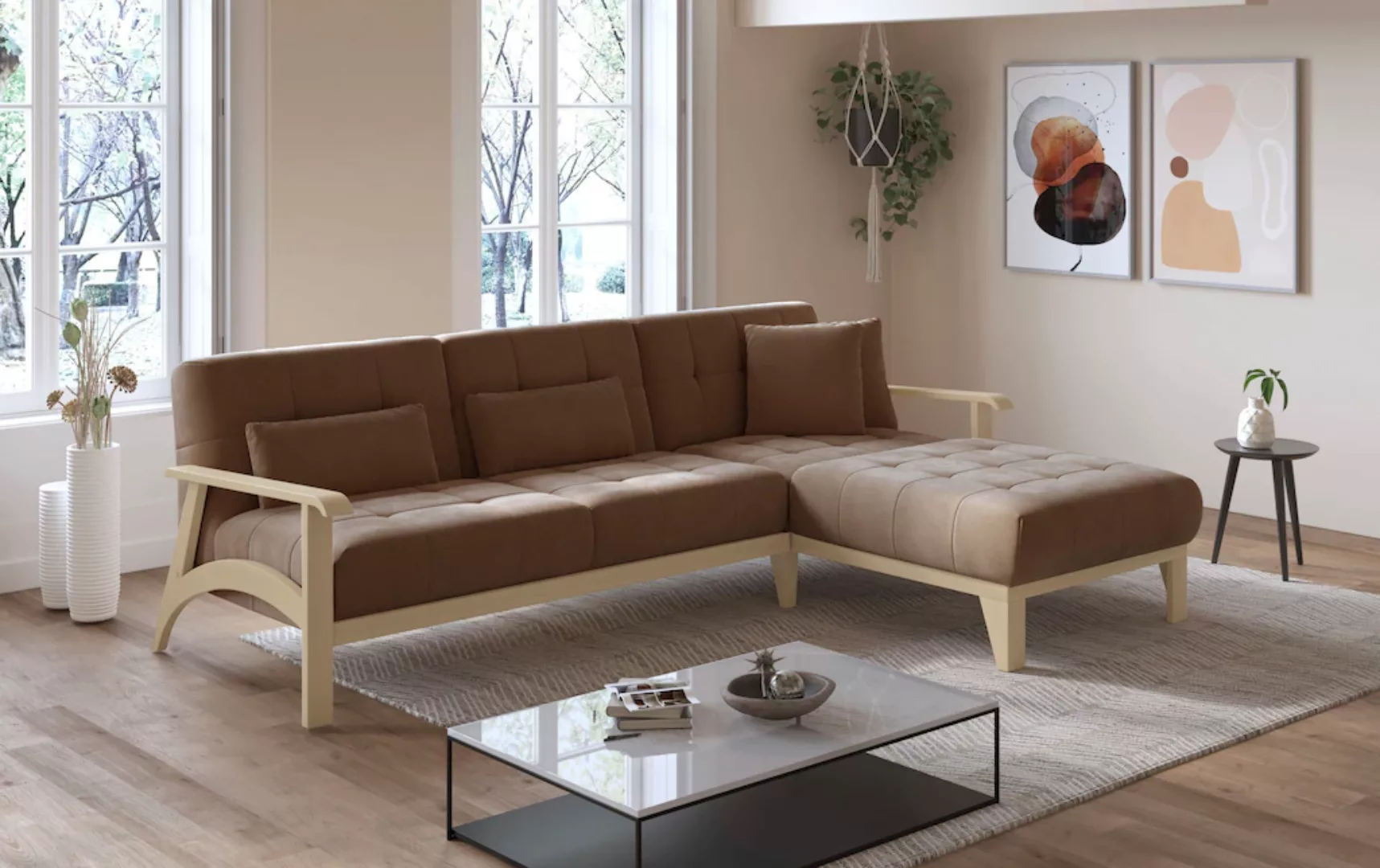 sit&more Ecksofa "Billund L-Form", Armlehnen aus Buchenholz in natur, versc günstig online kaufen