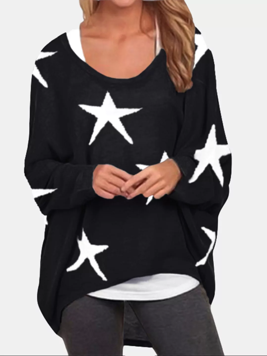 Star Printed Loose Irregular Langarm Baggy Bluse günstig online kaufen