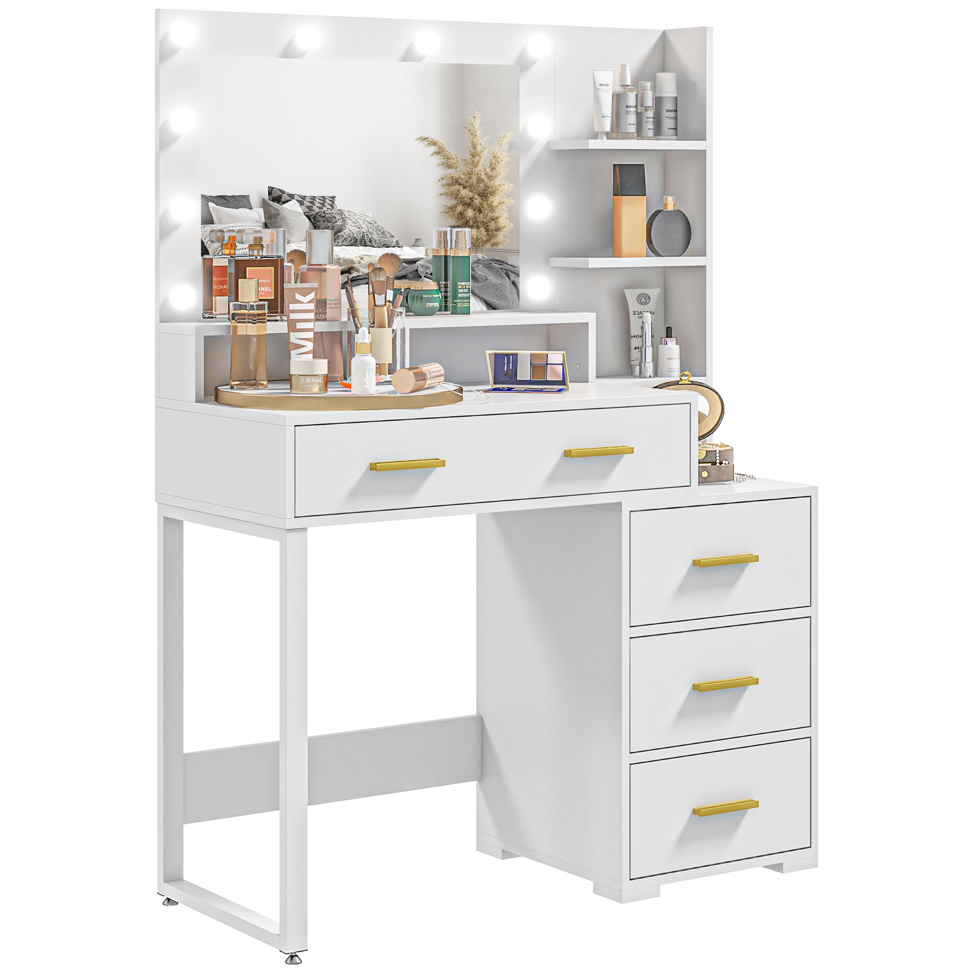 HOMCOM Schminktisch mit Spiegel und 9 LED-Lichtern, moderner Make-up-Tisch günstig online kaufen