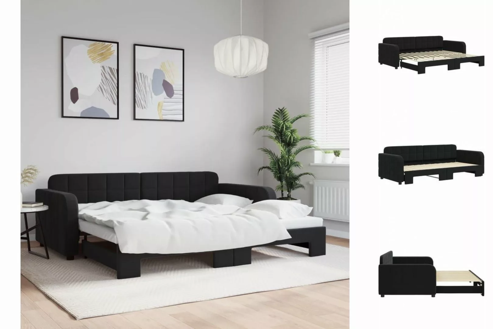 vidaXL Gästebett Tagesbett Ausziehbar Schwarz 90x200 cm Samt Gästebett Sofa günstig online kaufen