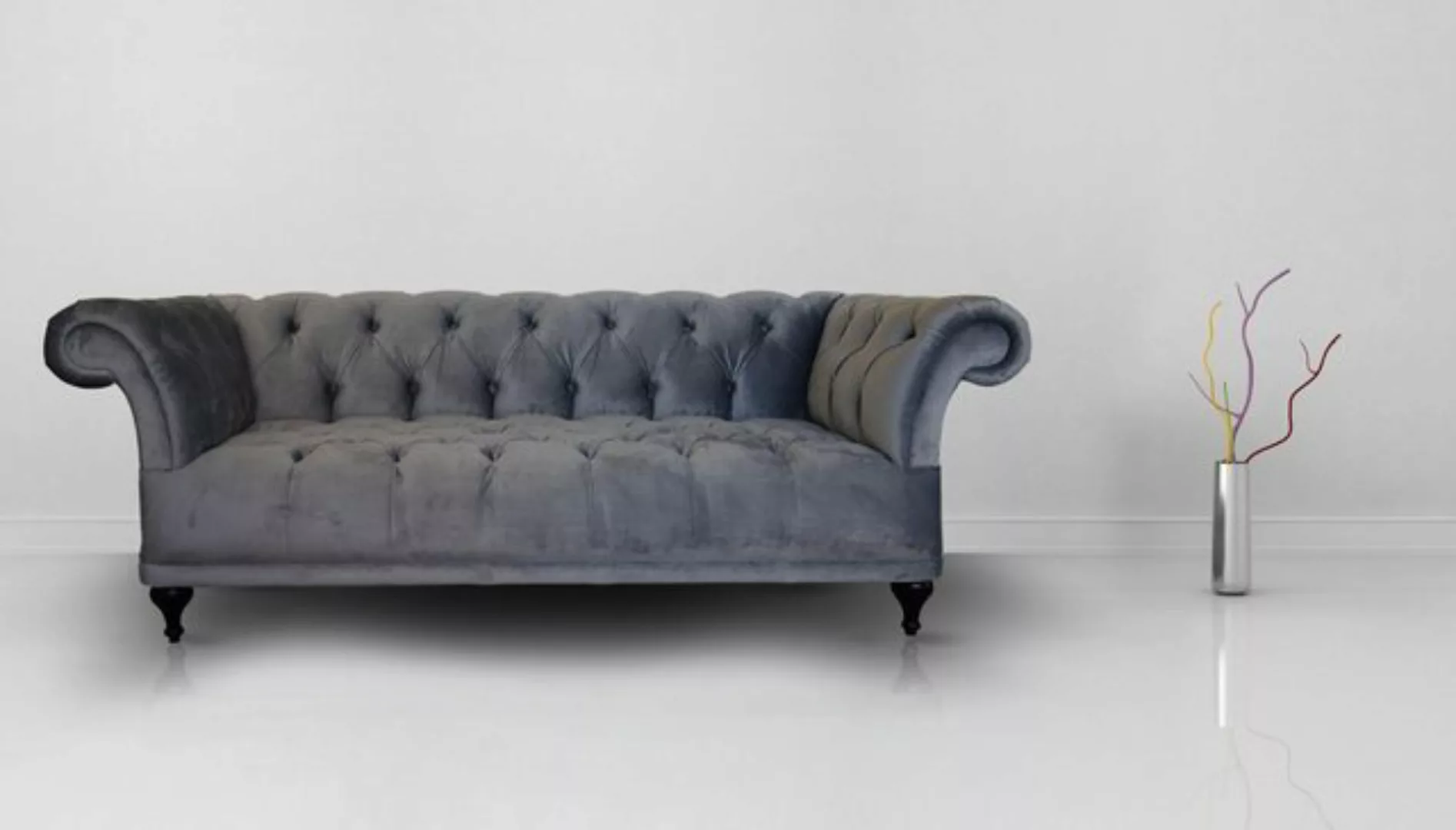 Xlmoebel 3-Sitzer Chesterfield Grau Sofa Polster Designer Couch Textil, 1 T günstig online kaufen